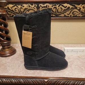 Bearpaw Lori Black Suede Boots, Size 10